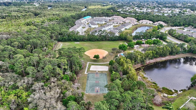 bird's eye view featuring a water view