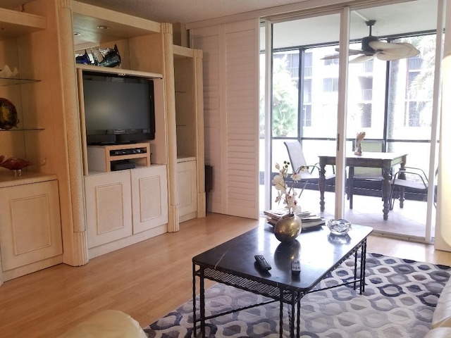 2424 N Federal Hwy Unit 106, Boynton Beach, FL 33435 - living area featuring light wood finished floors, plenty of natural light, and ceiling fan