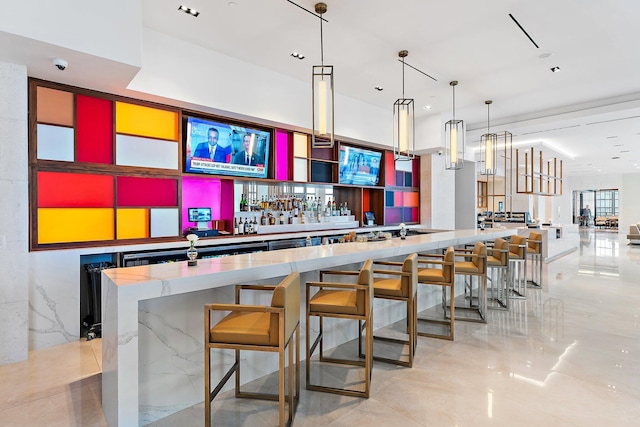 bar featuring recessed lighting and pendant lighting