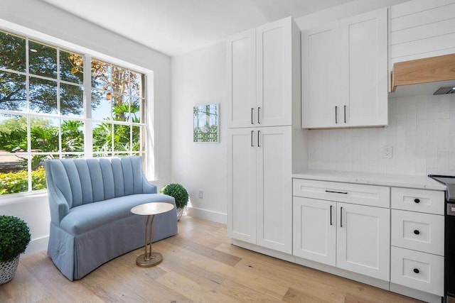 sitting room featuring light wood-type flooring and baseboards