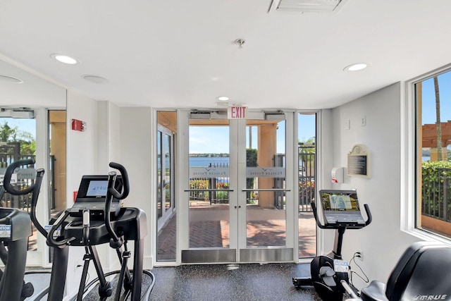 exercise room with a healthy amount of sunlight and floor to ceiling windows