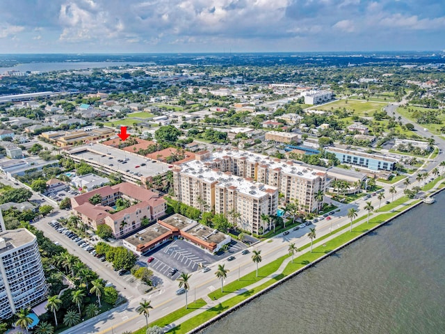 aerial view with a view of city and a water view