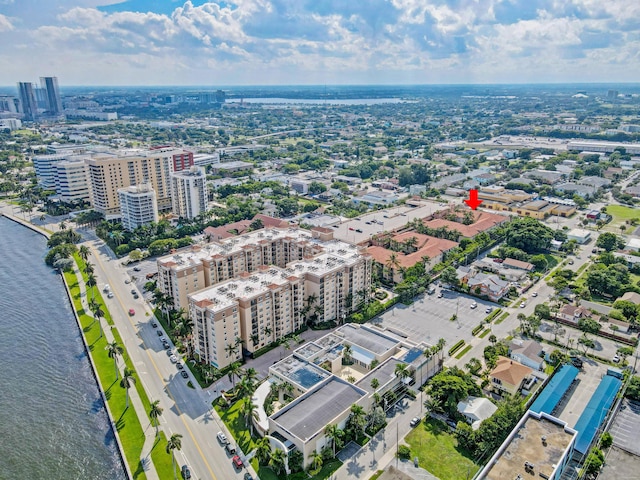 aerial view with a water view and a city view