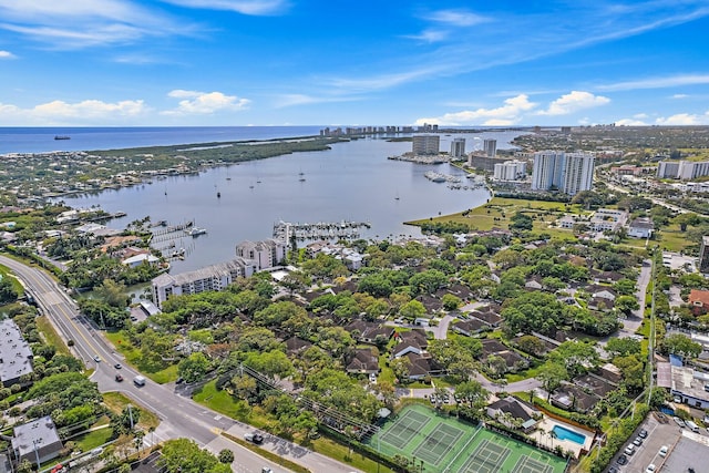 bird's eye view featuring a water view