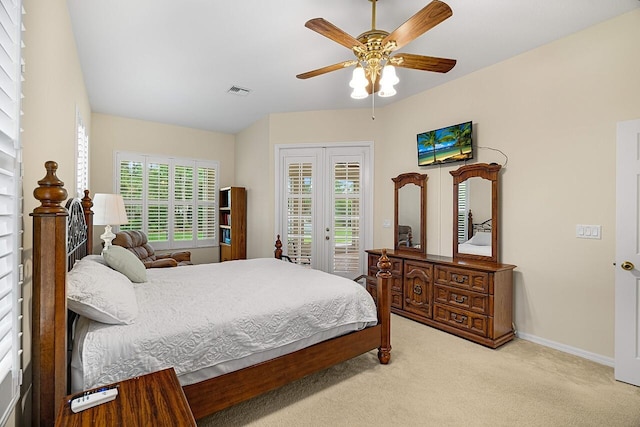 10617 Pine Cone Ln, Fort Pierce, FL 34945 - bedroom with access to exterior, french doors, visible vents, light carpet, and baseboards