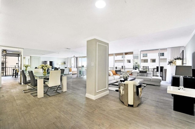 living room with baseboards and light wood-style floors