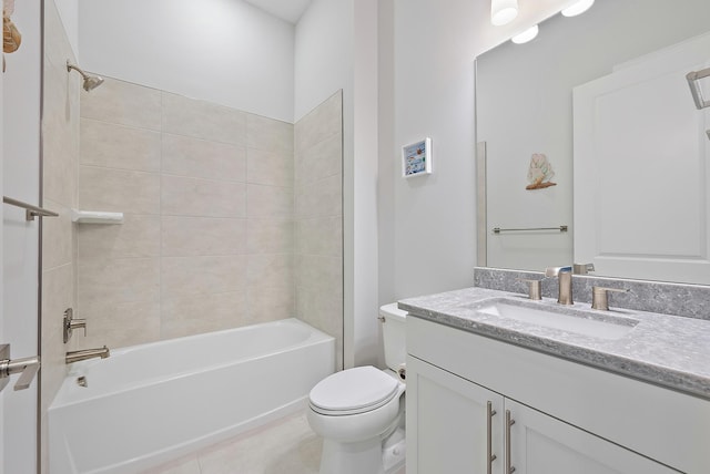 full bath featuring toilet, tile patterned floors, tub / shower combination, and vanity