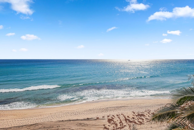 view of water feature with a beach view