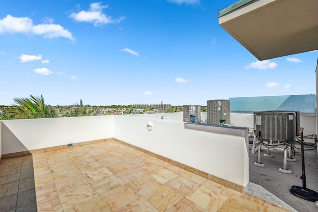 view of patio / terrace featuring a view of city and central AC