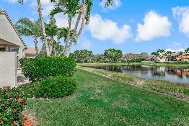 view of yard with a water view