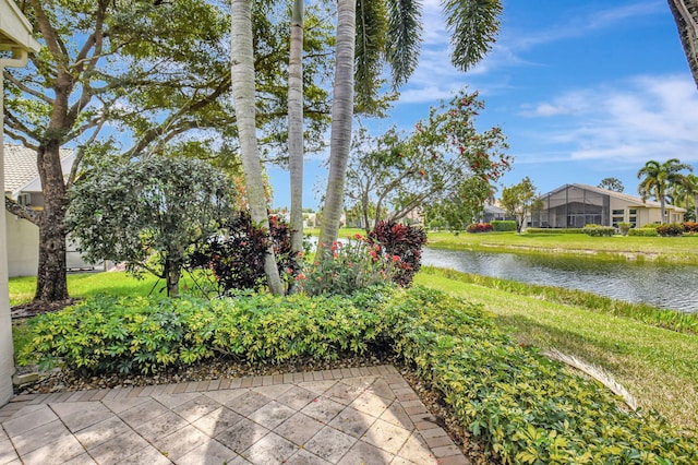 view of yard with a water view