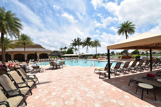 pool with a patio