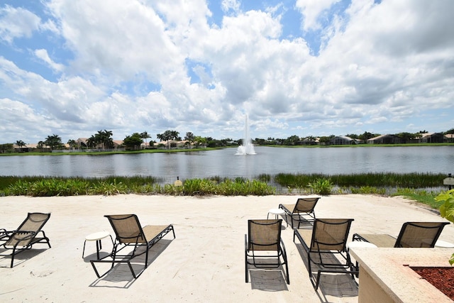 view of patio / terrace featuring a water view