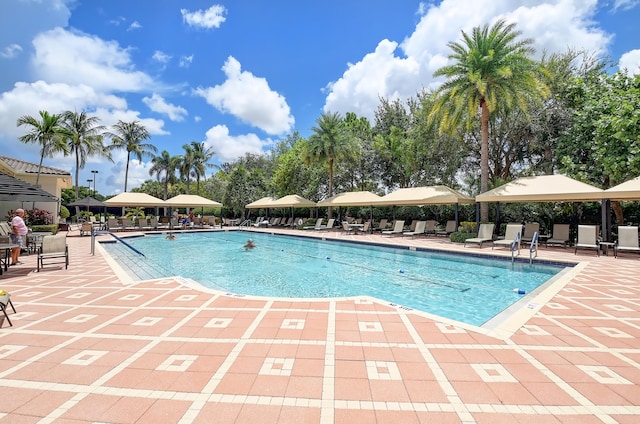 pool with a patio