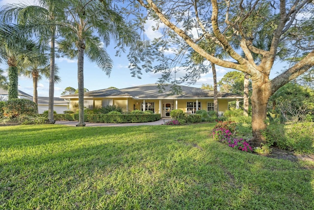 ranch-style home with a front lawn