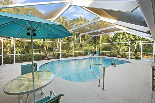 outdoor pool featuring a patio and a lanai