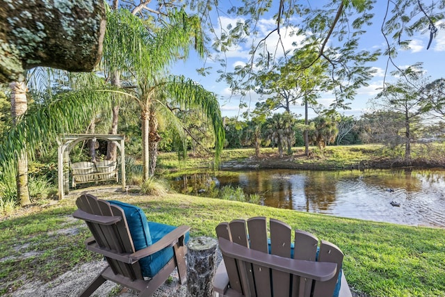 view of yard with a water view