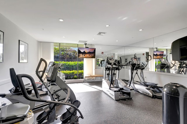 gym featuring visible vents and recessed lighting