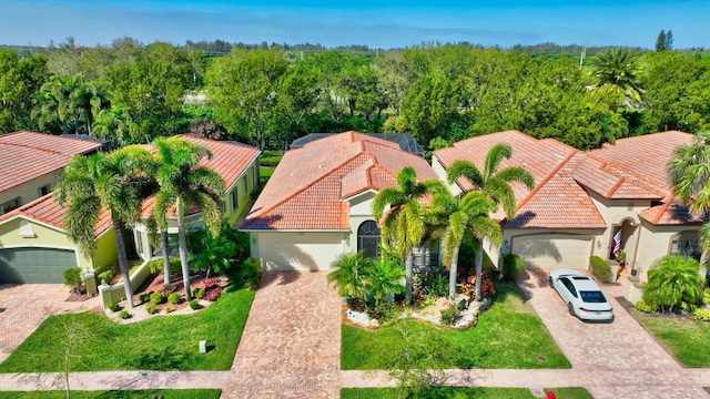 aerial view with a wooded view