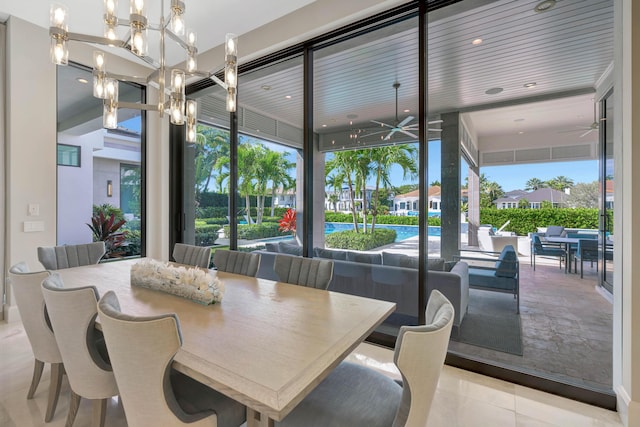 dining area featuring a ceiling fan