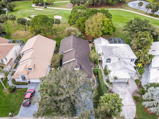 drone / aerial view with view of golf course