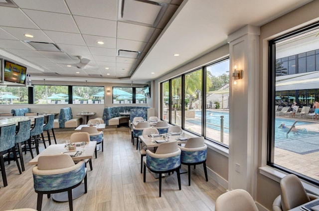 interior space featuring recessed lighting, visible vents, light wood-style flooring, and baseboards