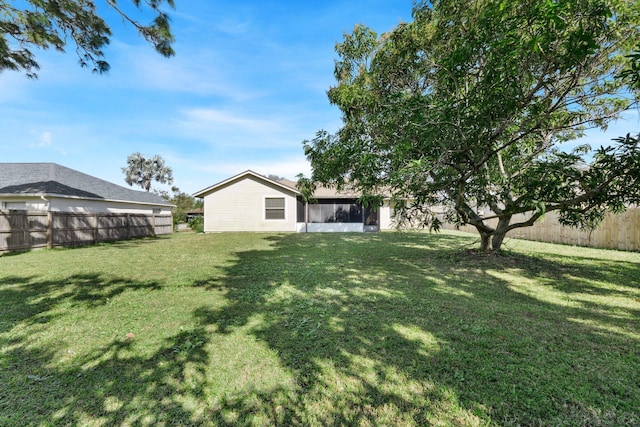 view of yard with a fenced backyard