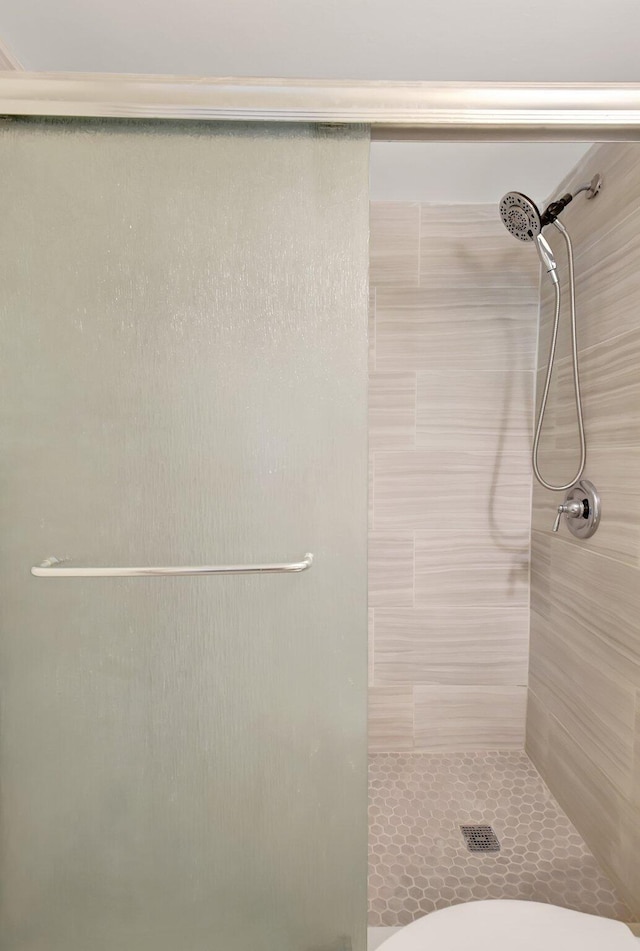 bathroom with a shower stall