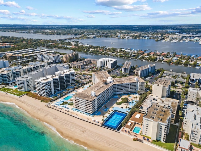 aerial view with a water view and a view of city