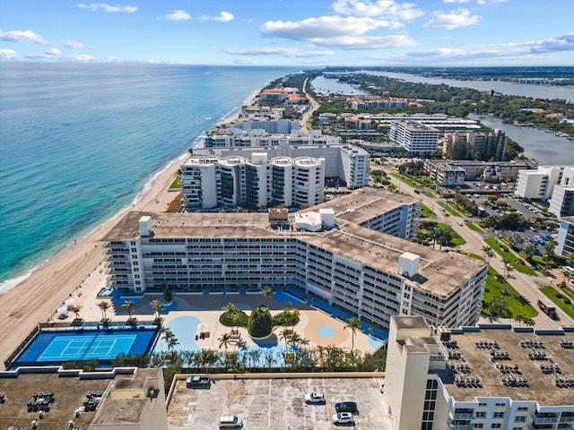 aerial view with a view of city, a water view, and a view of the beach