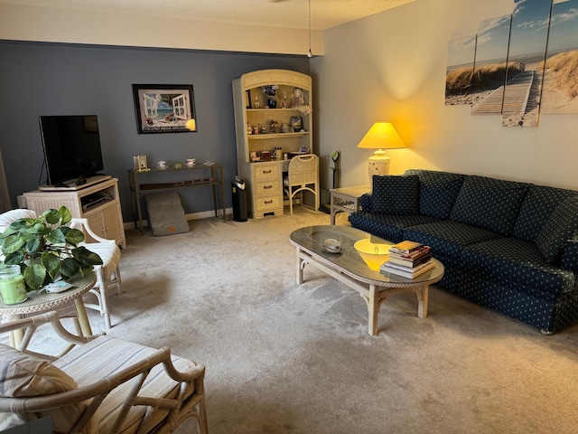 living area featuring carpet flooring