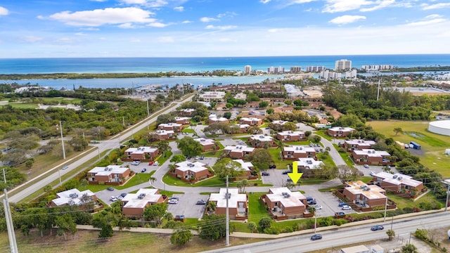 bird's eye view featuring a water view