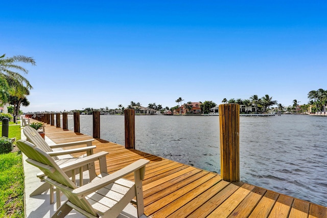 dock area with a water view