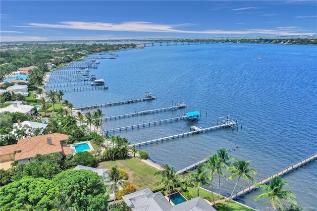 bird's eye view featuring a water view