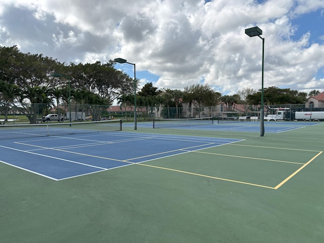 view of tennis court with fence