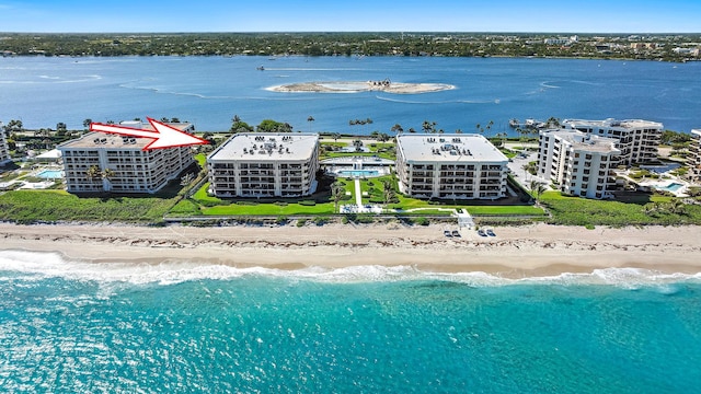 3140 S Ocean Blvd S Unit 502S, Palm Beach, FL 33480 - bird's eye view featuring a view of the beach and a water view