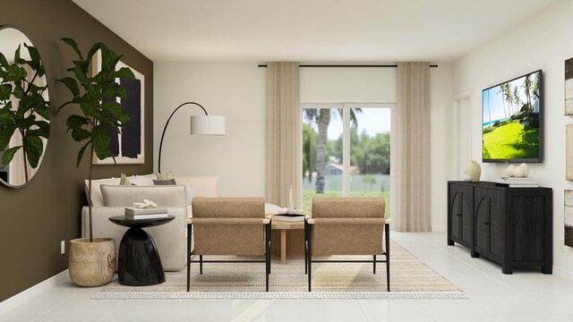 living area featuring tile patterned flooring