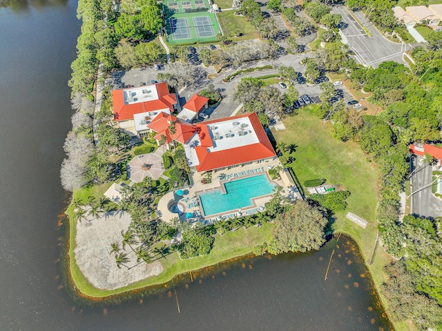 aerial view featuring a water view