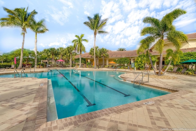 pool with a patio