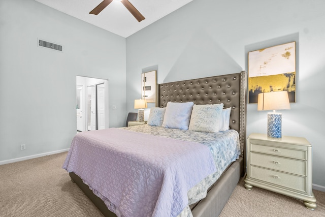 bedroom featuring carpet, visible vents, connected bathroom, and baseboards