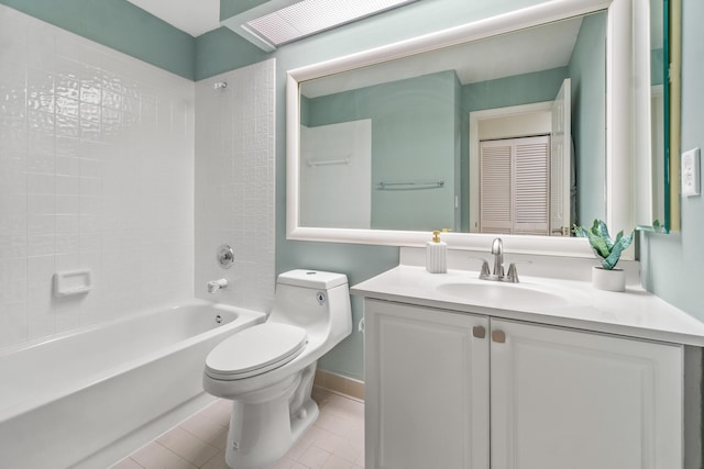 bathroom featuring tile patterned flooring, vanity, toilet, and shower / bathtub combination