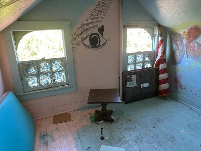 bonus room with wood-type flooring and vaulted ceiling