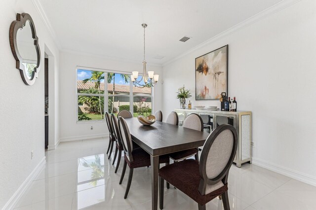 living area with light tile patterned floors, baseboards, ornamental molding, and recessed lighting