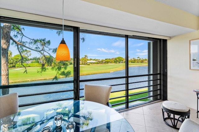 sunroom with a water view