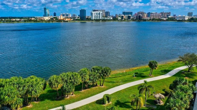 bird's eye view with a view of city and a water view