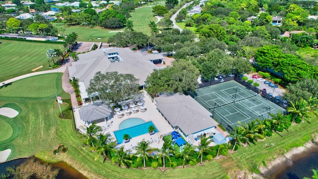 birds eye view of property featuring golf course view