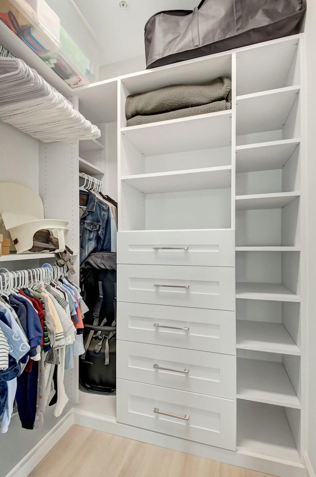 spacious closet featuring light wood-type flooring