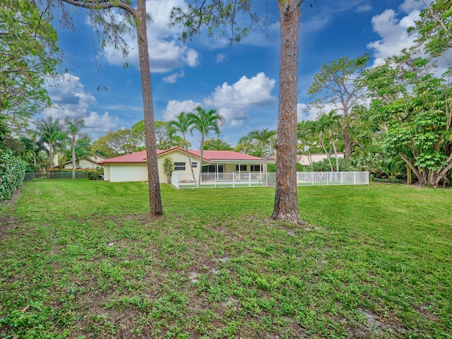 view of yard featuring a fenced backyard