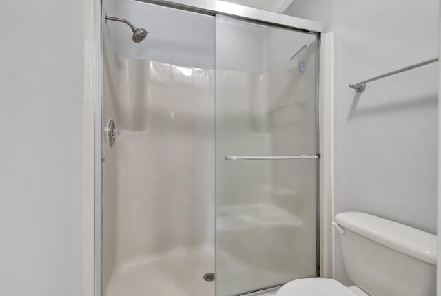 bathroom with a shower stall and toilet