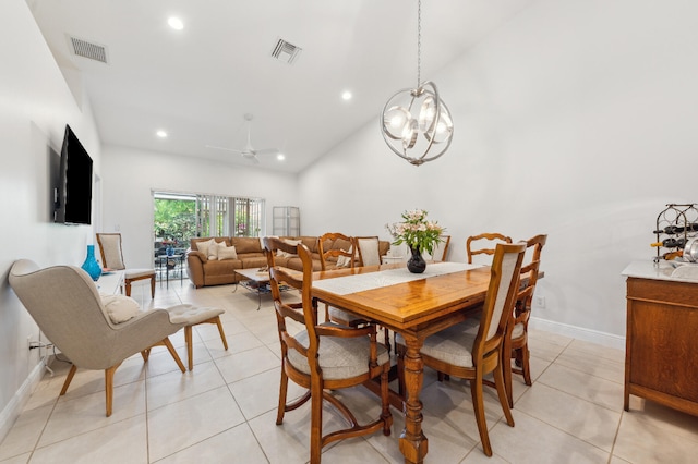 dining area featuring light tile patterned floors, baseboards, visible vents, and recessed lighting